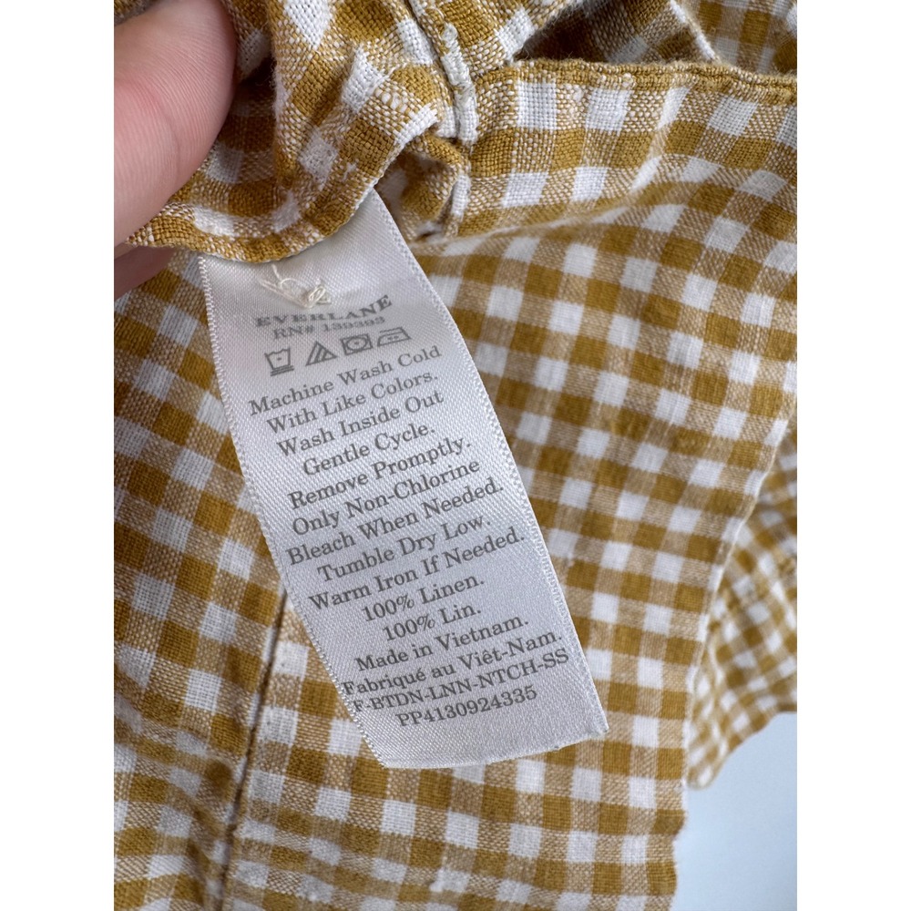 Everlane Linen Gingham Two Piece Set Womens 4/M Yellow Button Down Shorts - Picture 5 of 13